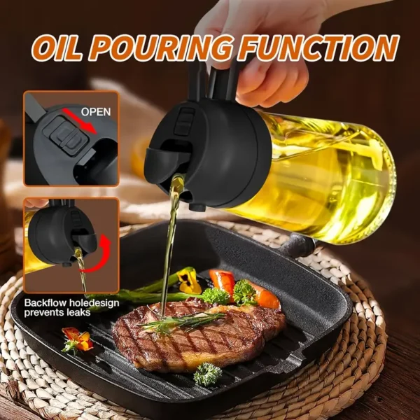 2-in-1 Olive Oil Mister & Dispenser - 15.89oz Kitchen Spray Bottle for Cooking & BBQ